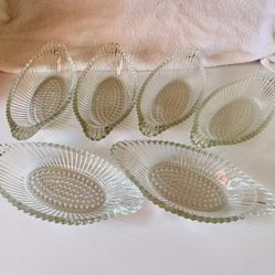 Vintage Set 6 Banana Split Dishes Clear Glass Hobnail
