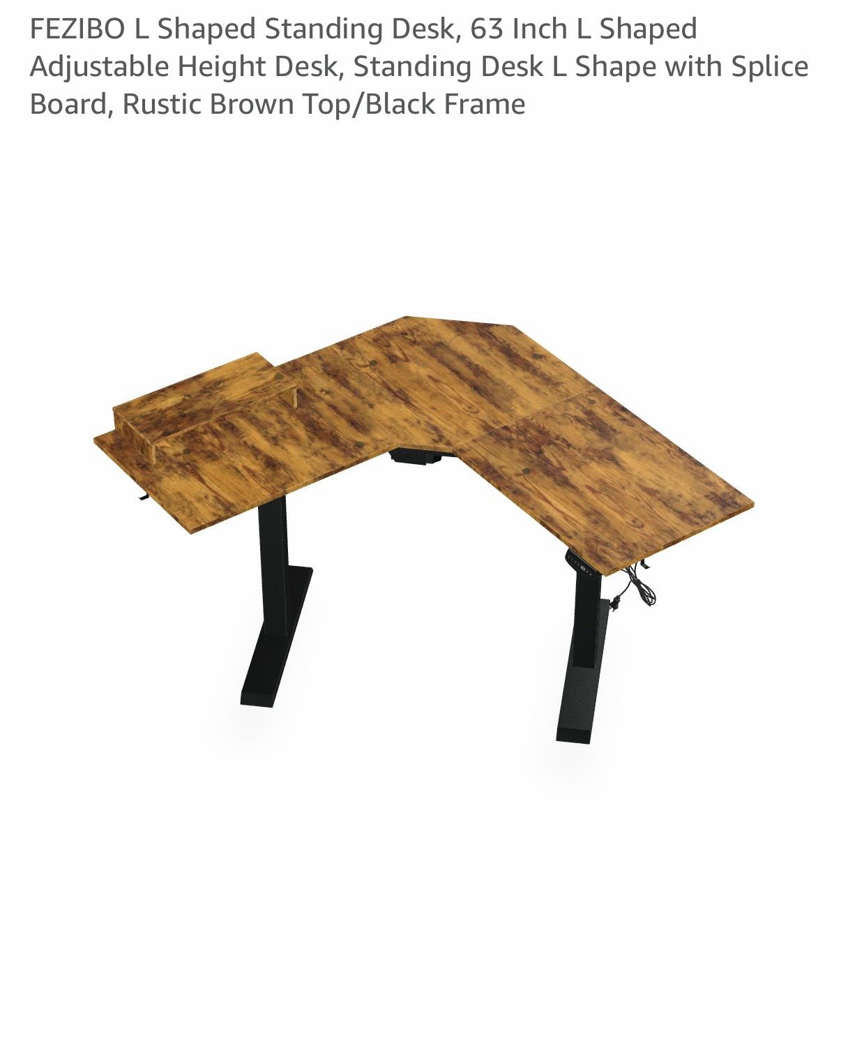 L shaped Standing desk/Corner desk 63” adjustable height Rustic brown