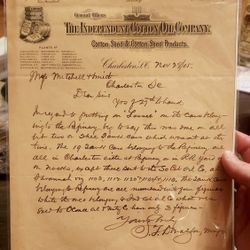 1905 Charleston Letter Re: Independent Cotton Oil Company