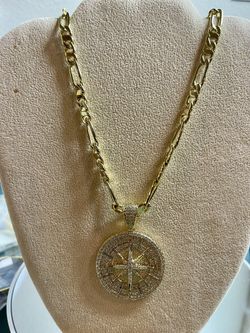 30” Long, 4cm Wide: FÍGARO/Iced Genuine Swarovski Diamonds 14k Gold Plated over Silver INCLUDES PENDANT!