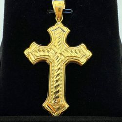 10k solid yellow gold Big Cross Pendant Charm