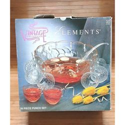 Elements Vintage Grape 25‑Piece Punch Set 1 Bowl 11 Cups 13 Hooks