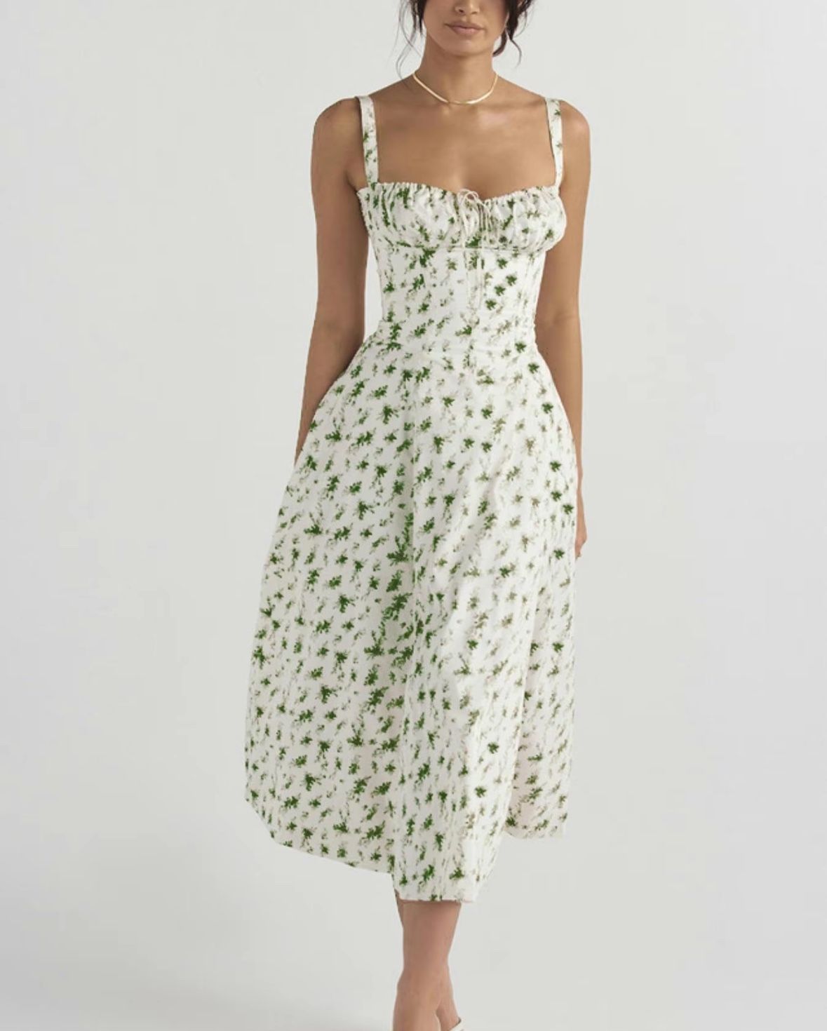 White Corset Dress With Floral Print