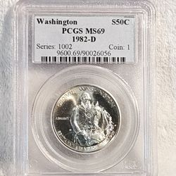 #405 Silver 1982 D MS69 Washington Half Dollar Coin 