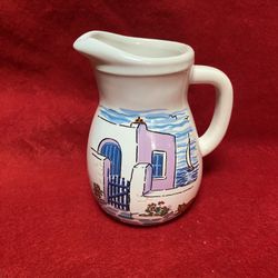 4.5 Inch Handmade In Greece Ceramic White Greek Pottery Pitcher Imported From Greece 