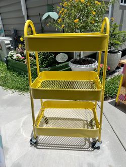 Yellow 3-Tier Metal Rolling Storage Cart