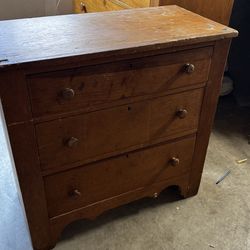 Antique Three Drawer Solid Wood Dresser