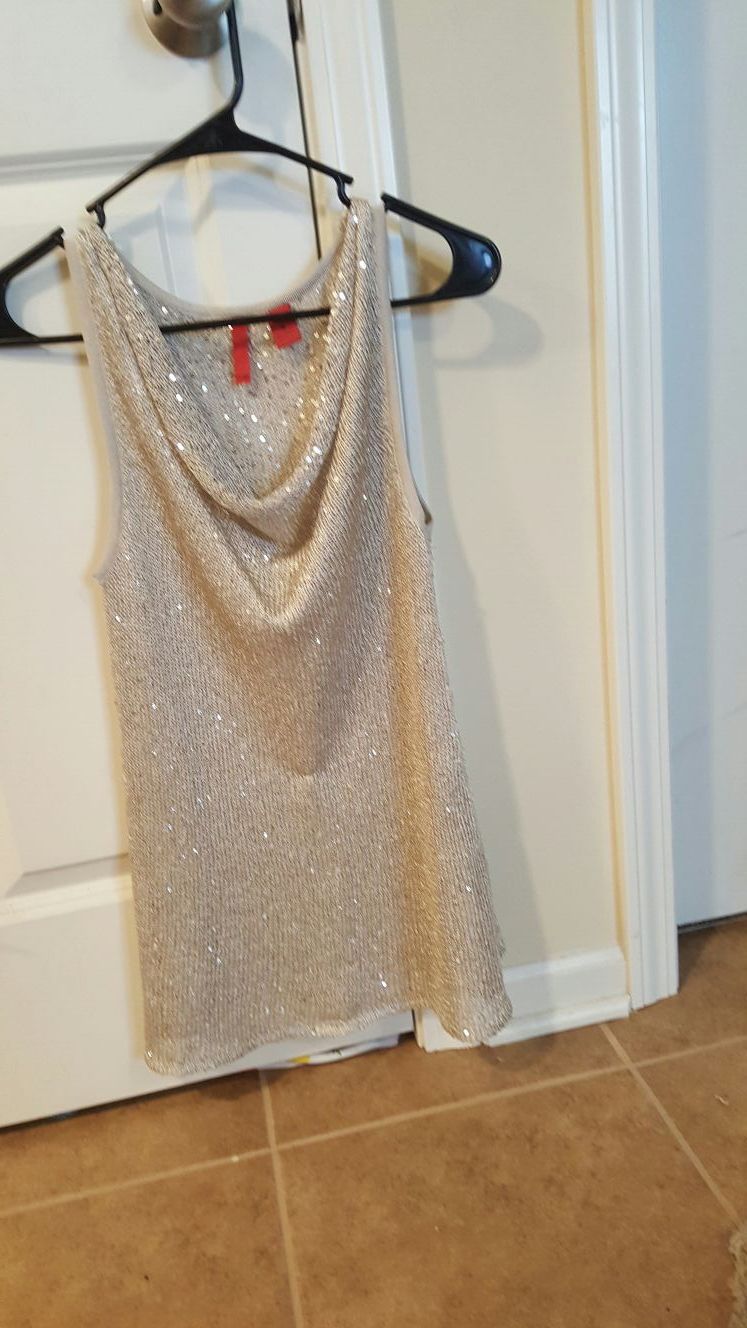 548 Sequin Silver tunic slight cowl neck