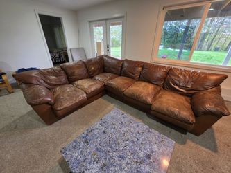 Brown Leather L-Shaped Sectional Sofa