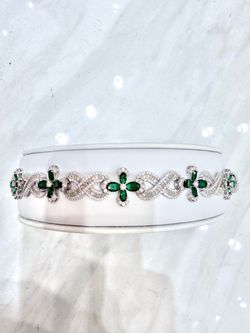 Emerald and Moissanite Floral Tennis Bracelet 925 silver