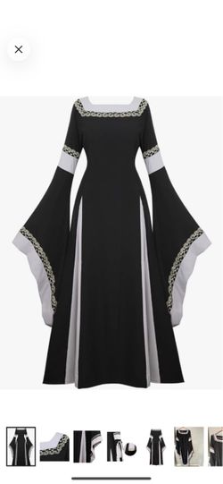 Women's Renaissance Pirate Peasant Medieval Halloween costume dress black -2XL