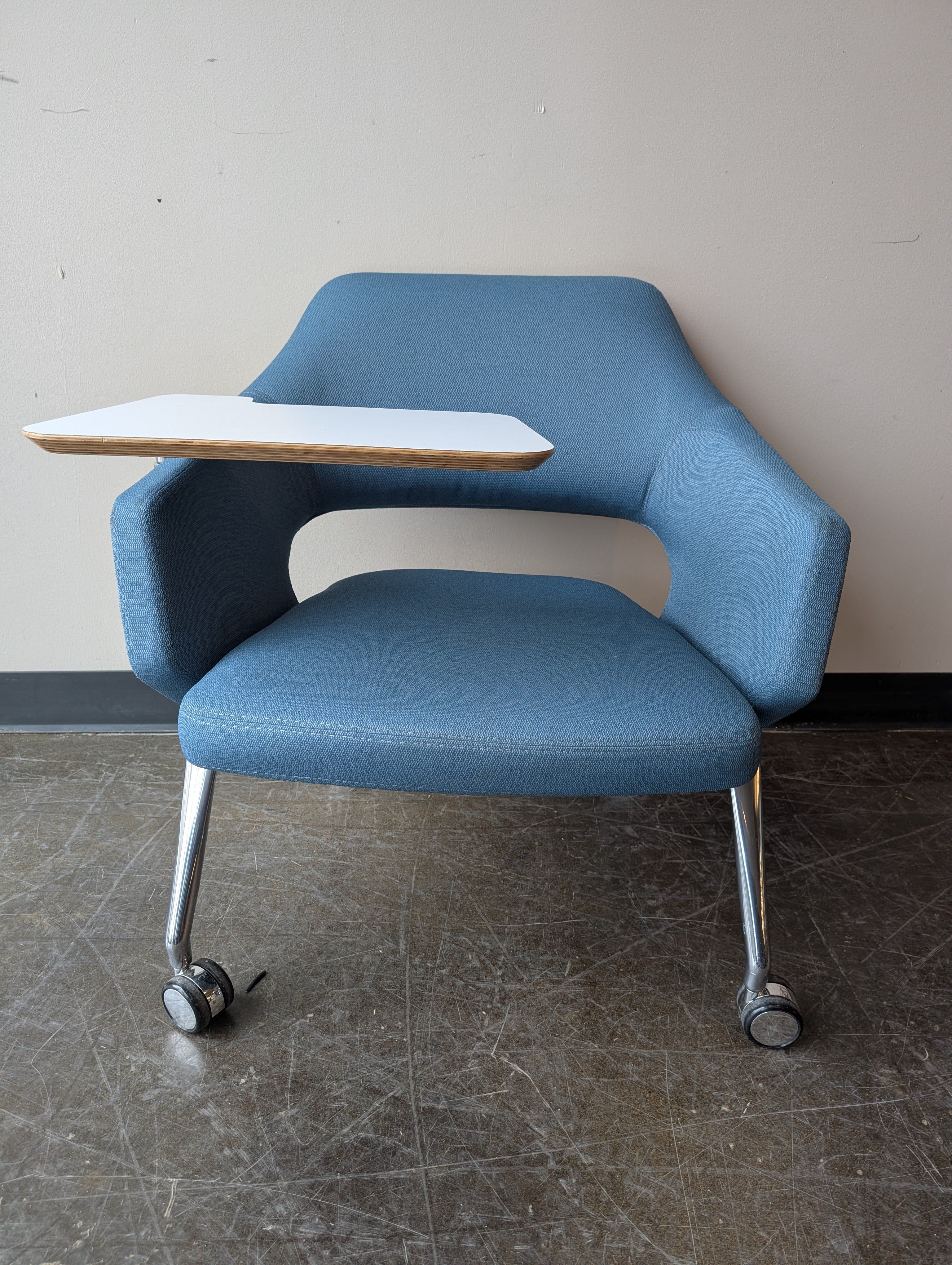 Contemporary Blue Fabric Lecture Chair with Swivel Writing Tablet