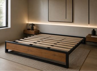 Low Profile Platform Bed Frame with Wood Slats. Full Size