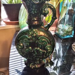 1910 Antique Gr3een Beautiful Vase With Pictures 