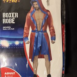 Spirit Halloween Adult Mens Red Blue Hooded Robe & Belt Boxer Costume 