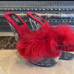 Vintage Red Fluffy Pleasers Size 9