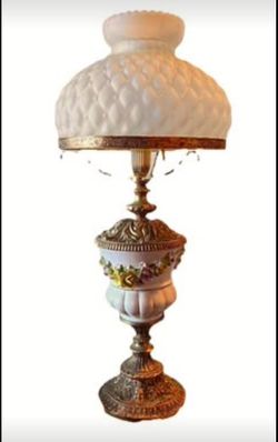 Antique Table Lamp Ceramic Gilded Metal Italy Beautiful Cond No Chips, Cracks, or Crazing Victorian