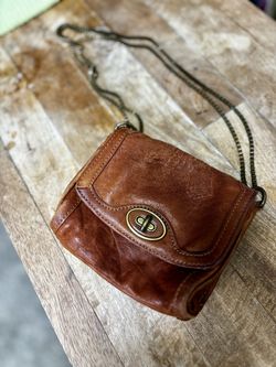 Fossil Leather Mini Bag Brown Small Crossbody Chainlink Purse