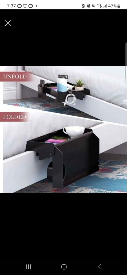 Bedside Shelf for Bed, Foldable Bunk Bed Shelf Clip On Nightstand Tray