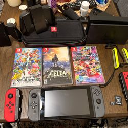 Nintendo Switch V1 (HAC-001) Bundle – 3 Games + Dock + Case + 64GB Card