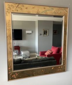 Vintage LaBarge Reverse Painted / Eglomise Floral Chinoiserie Gold Wall Mirror