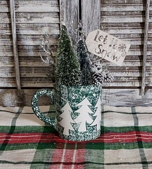 Ht-10.5in Width-9in HANDMADE Artificial XMAS Arrangement In A XMAS Tree Cup