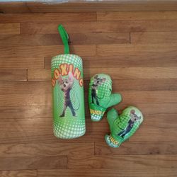 EUC Green Chuck E Cheese Mouse Boxing Gloves & Punching Bag Set