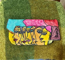 Vintage Adriana Bottari Hand Painted Italian Leather Clutch Bag