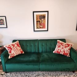 Emerald Green Velvet Couch (Lays Down)