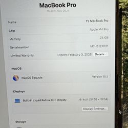 Apple MacBook Pro 16in  2024 M4 Pro Chip
