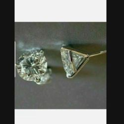 New  2 Ct (1 Ct Ea) 14 Kt White Gold Screwback Zircon Earrings