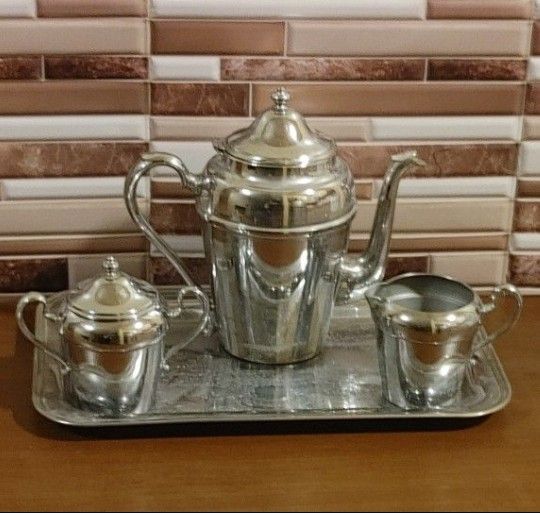 Vintage Stainless Steel 5Pc. Tea Set EXCELLENT CONDITION! Please Read Description.