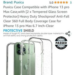 Case Compatible with iPhone 13 pro Max Case,with [2 x Tempered Glass Screen Protector] Heavy Duty Shockproof Anti-Fall Clear 360 Full Body Coverage Ca