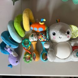 Bright Starts Rhino Plush Baby Toy Crib Spiral Rattles Bundle