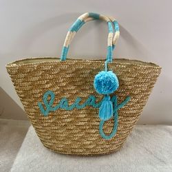 Mud Pie straw woven “vacay” tote bag large