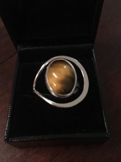 Silver ring size 10 real gem tiger eye new