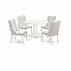 Dining Set Table Solid Wood And 4 Faux Leather Parsons Dining chairs 