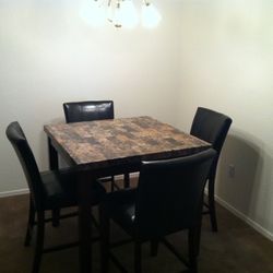 Counter Height Faux Marble Dining Set – Table + Chairs