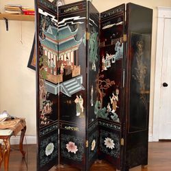 Traditional Chinese Hand Carved Six Panel Room Divider Mid Century