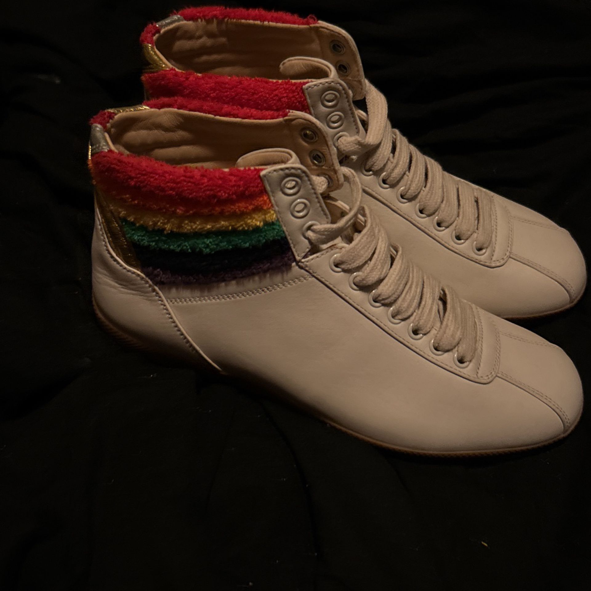 Gucci Bambi Rainbow Collar Leather High-Top Sneakers Cream
