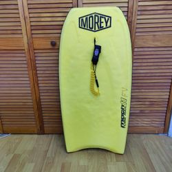 Morey Mach 11 Tube Rail Boogie Body Board Yellow Faux Wood with Leash 42" Surfboard Surfing 