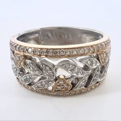 14k Two Tone Rose & White Gold 7.3g With Natural Diamonds Ring Size 6.5