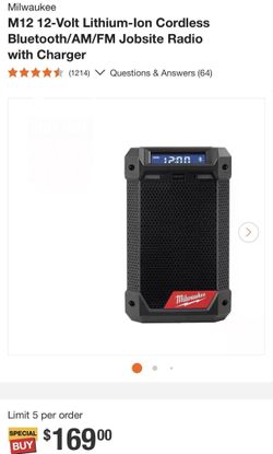 MILWAUKEE SPEAKER AND USB CHARGER  M12 12-Volt Lithium-Ion Cordless Bluetooth/AM/FM Jobsite Radio with Charger