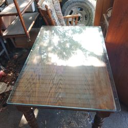 Antique Courthouse Table With Glass Top Also Have Three Chairs For It And Other Advertisement