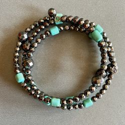 Hematite  Bracelet With Turquoise Colored Accents