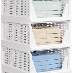 5 Pack Stackable Closet Storage Baskets, Off-white