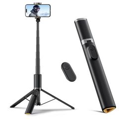 63" Cell Phone Selfie Stick Tripod, Portable Tripod for iPhone with Wireless Remote, Extendable Smartphone Stand, All-in-1, Compatible with iPhone/And