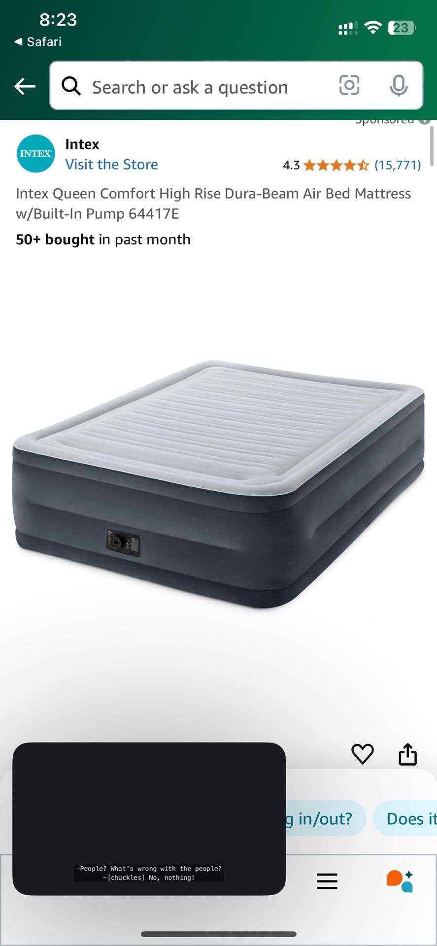 Intex Queen Comfort High Rise Dura-Beam Air Bed Mattress w/Built-In Pump 64417E