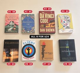 Fiction Books – $3–6 each or all 8 for $24