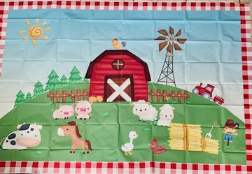 7x5ft Cartoon Red Farm Animals Party Backdrop Children Birthday Background for Photography Decorations Photobooth Banner Photo Studio Props